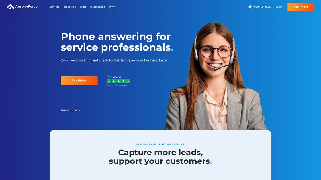 AnswerForce phone answering for service professionals homepage