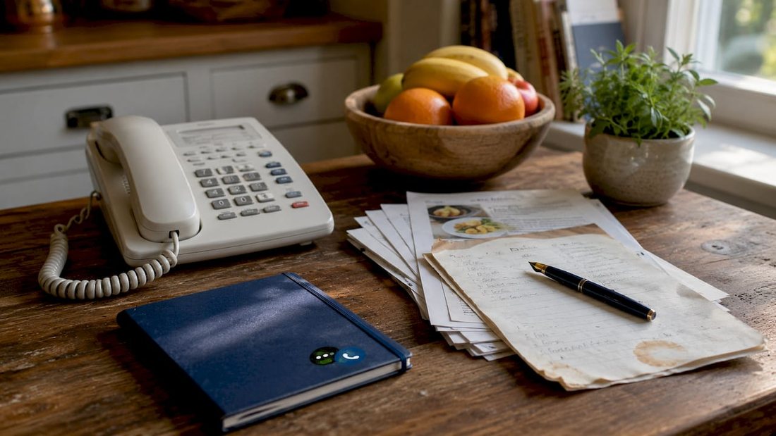 Classic analog landline telephone on an office desk with paper documents, the traditional business phone setup